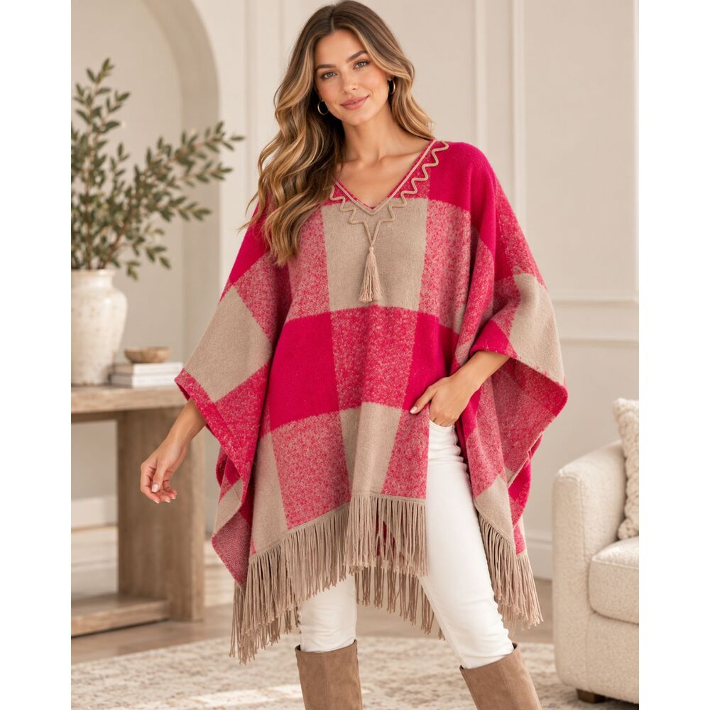 Adam Lippes For Target Ponch Red Fringe Jacket Cape Shawl Size S/M